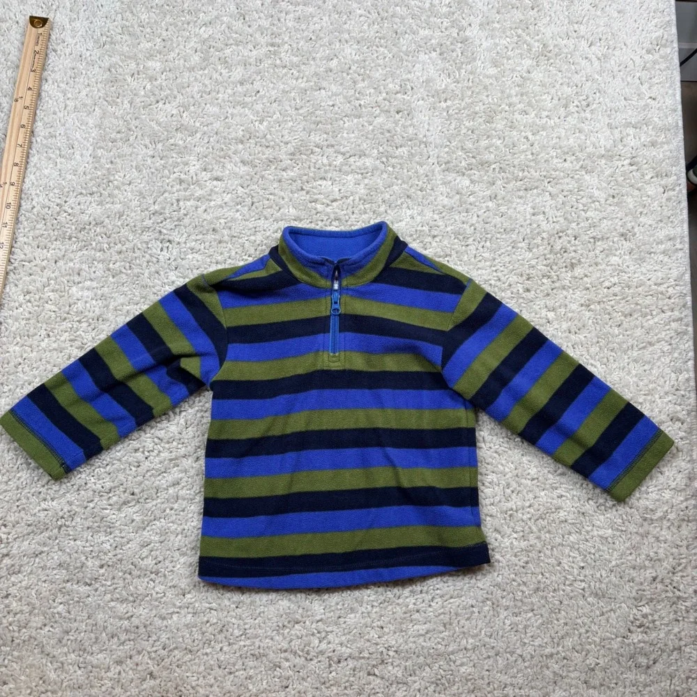 Hanna Andersson Kids Fleece Pullover Striped Blue‎ Green 3T